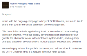 Sofitel PH's official statement ironically opens with "Bonjour" before being followed suit by their excuse.